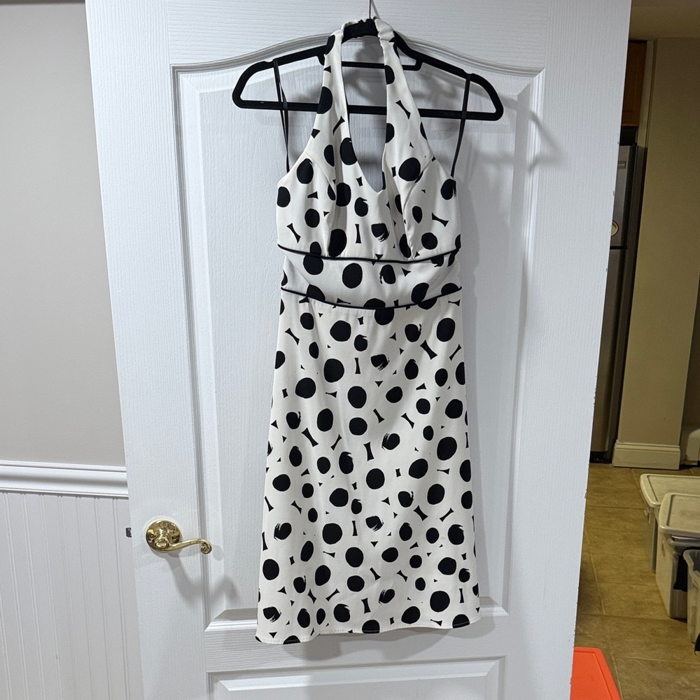Elegant Black and White Polka Dot Backless Dress